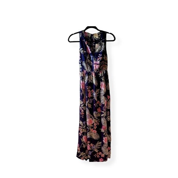 Navy Blue Floral Print Dress - Picture 1 of 3